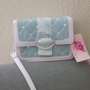 Betsey Johnson crossbody bag grey quilted hearts